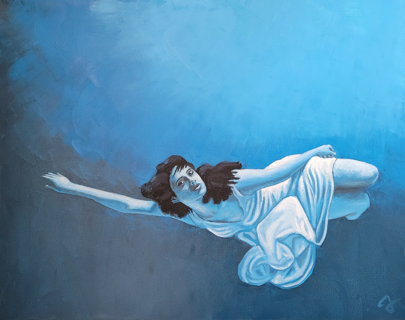 Translucent Dream - contemporary oil painting by JL Colton of a woman floating