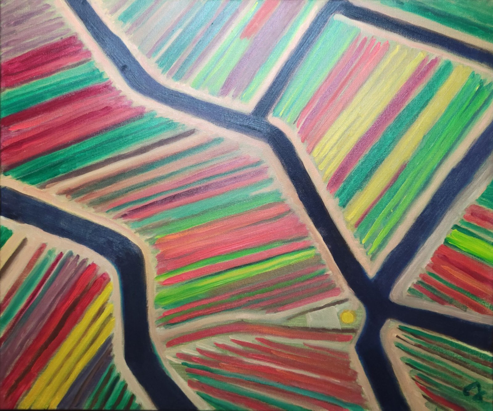 Abstract aerial landscape oil painting 24 by 20 inches.